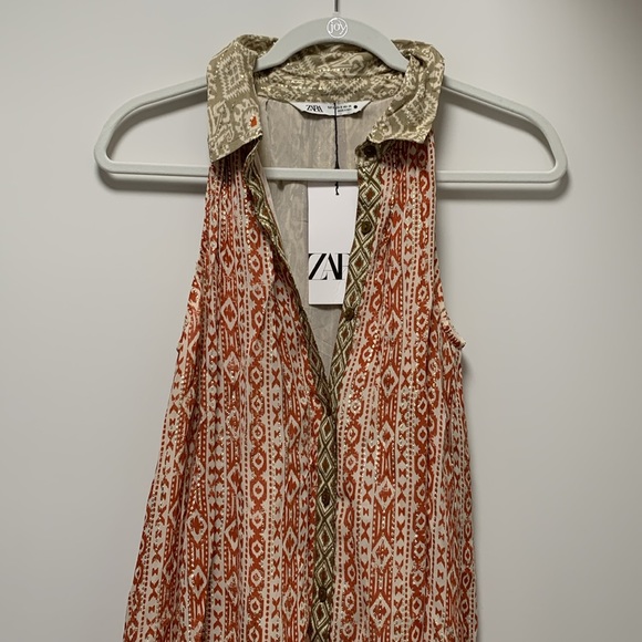 Zara Shiny Metallic Midi Dress in Red and Green Print Size Small - Picture 8 of 12